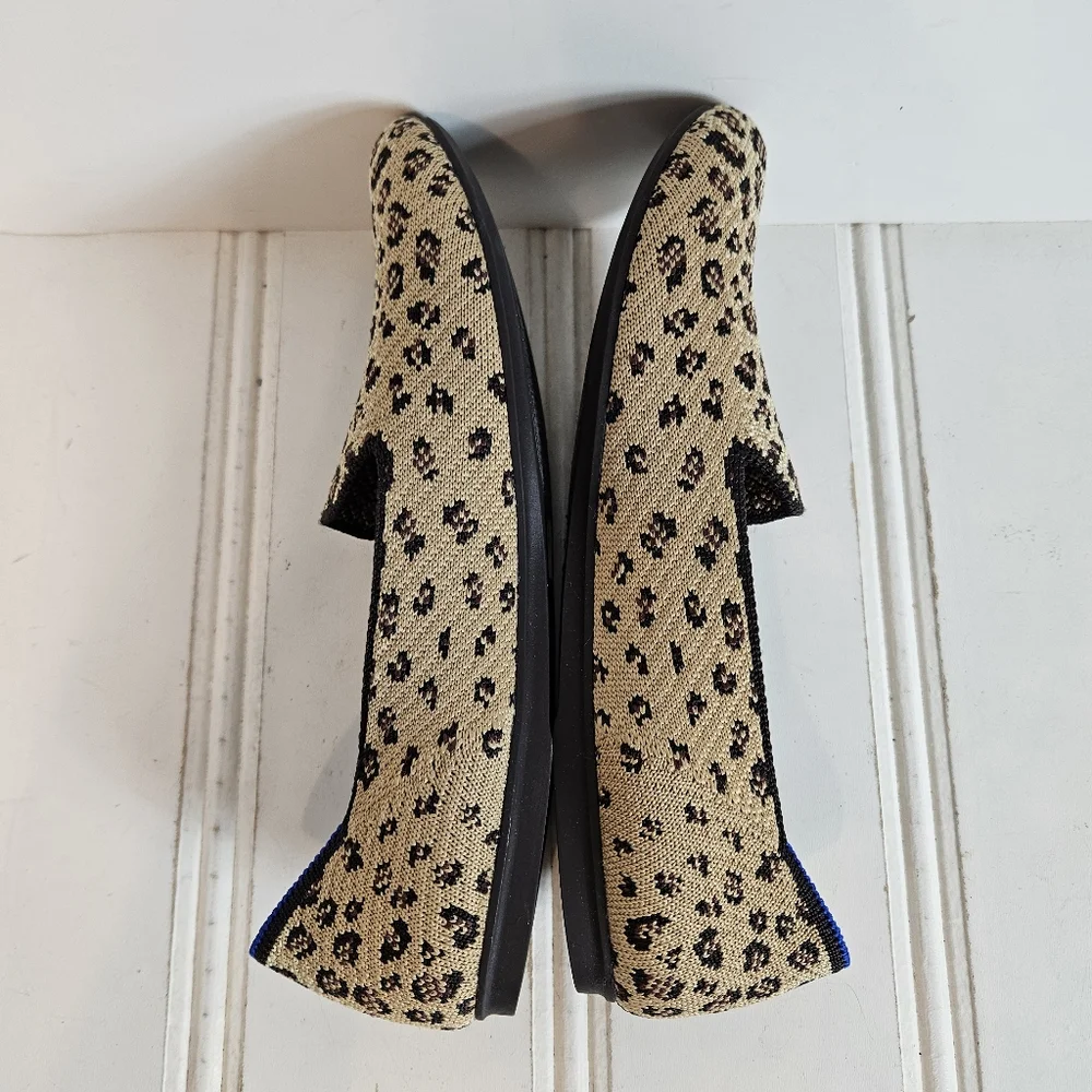Rothy's The Loafer Size 6 Spotted Leopard Knit Washable Slip On Flats Tan Black